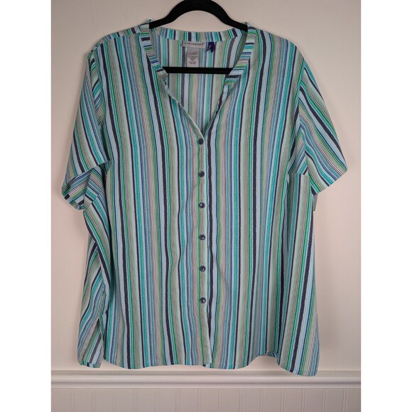 Catherines Top Womens 2XWP Petite Multicolor Split V Neck Button Up Tunic Blouse - Picture 1 of 11